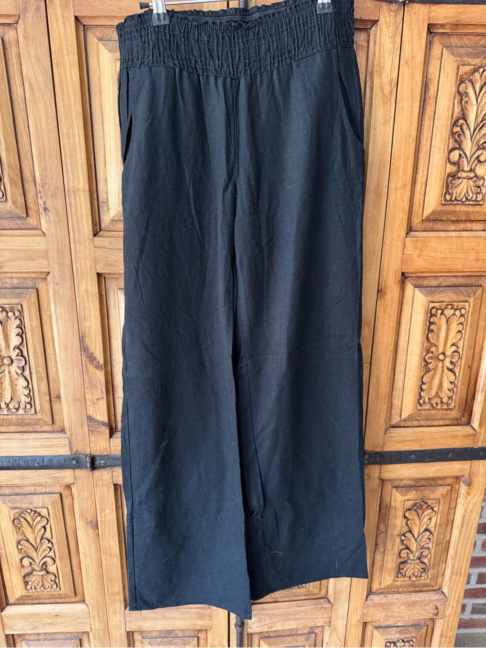 Harlow Black Wide-Leg Pants with Smocked Waist